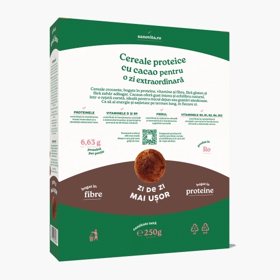 Cereale proteice cu cacao, fără zahăr adăugat 250g